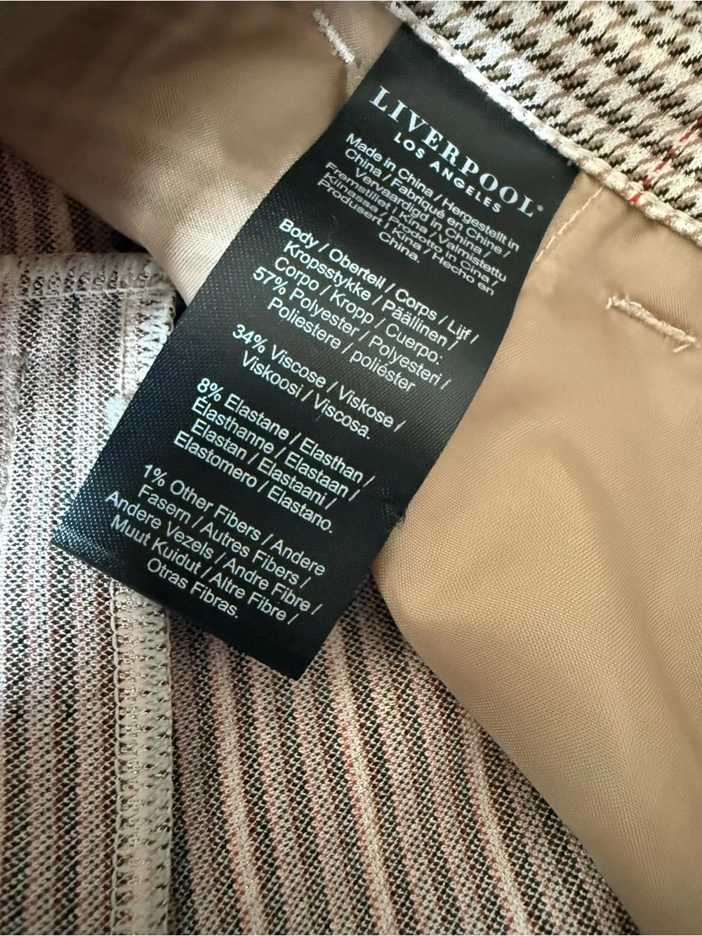 Liverpool Women’s Beige Check Plaid Kelsey Trousers Dress Pants NWT Size 10 P